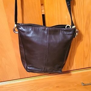 Perlina all leather crossbody brown handbag.